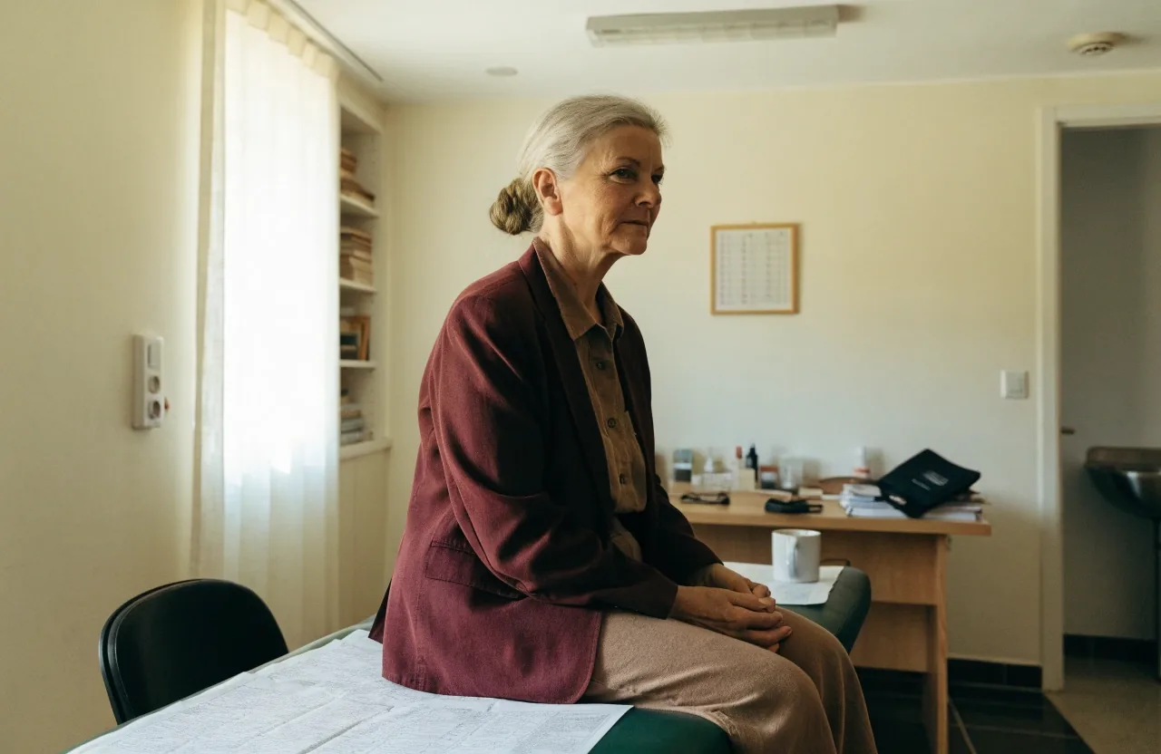 A patient sitting calmly on an examination table in a bright general practice room